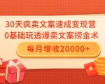 30天疯卖文案速成变现营,0基础玩透爆卖文案捞金术!每月增收20000+-虚拟资源库