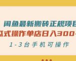 闲鱼最新搬砖正规项目:傻瓜式操作单店日入300+纯利,1-3台手机可操作-虚拟资源库