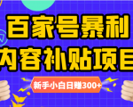 百家号暴利内容补贴项目,图文10元一条,视频30一条,新手小白日赚300+-虚拟资源库