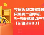 今日头条中视频搬运项目,只需要一部手机3-5天就可以产生利润(价值2800元)-虚拟资源库