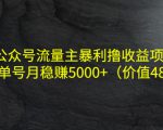 公众号流量主暴利撸收益项目,单人单号月稳赚5000+(价值480元)-虚拟资源库