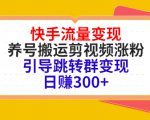快手流量变现,养号搬运剪视频涨粉,引导跳转群变现日赚300+-虚拟资源库