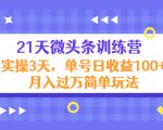 21天微头条训练营，实操3天，单号日收益100+月入过万简单玩法-虚拟资源库