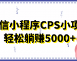 微信小程序CPS小项目,有微信就能做,轻松上手躺赚5000+-虚拟资源库