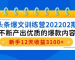 头条爆文训练营202202期,不断产出优质的爆款内容,新手12天收益3100+-虚拟资源库