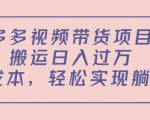 多多视频带货项目,搬运日入过万,0成本,轻松实现躺赚(教程+软件)-虚拟资源库