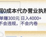 高利润0成本代办营业执照项目:一单赚300元日入4000+不会违规,不会内卷-虚拟资源库