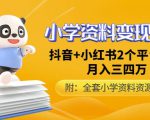 唐老师小学资料变现项目,抖音+小红书2个平台操作,月入数万元(全套资料+教程)-虚拟资源库