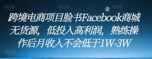 跨境电商项目脸书Facebook商城无货源,低投入高利润,熟练操作后月收入不会低于1W-3W-虚拟资源库