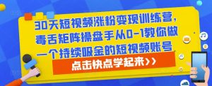 30天短视频涨粉变现训练营，毒舌矩阵操盘手从0-1教你做一个持续吸金的短视频账号-虚拟资源库