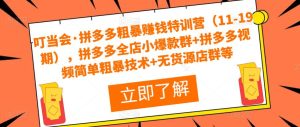 叮当会·拼多多粗暴赚钱特训营（11-19期），拼多多全店小爆款群+拼多多视频简单粗暴技术+无货源店群等-虚拟资源库