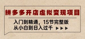 拼多多开店虚拟变现项目：入门到精通，从小白到日入过千（15节完整版）-虚拟资源库