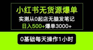 小红书无货源爆单实测从0起店无脑发笔记爆单3000+长期项目可多店-虚拟资源库