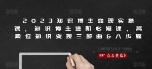2023知识博主变现实操课,知识博主进阶必修课,高段位知识变现三部曲&八步骤-虚拟资源库