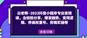 云老师·2023抖音小程序专业变现课,含经验分享、爆发趋势、变现逻辑、养高权重号、剪辑实操等-虚拟资源库