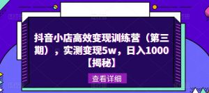 抖音小店高效变现训练营(第三期),实测变现5w,日入1000【揭秘】-虚拟资源库
