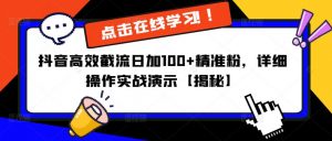 抖音高效截流日加100+精准粉，详细操作实战演示【揭秘】-虚拟资源库