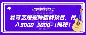 爱奇艺短视频搬砖项目，月入3000-5000+【揭秘】-虚拟资源库