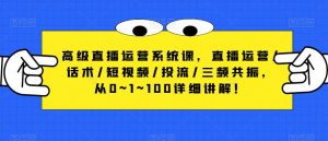 高级直播运营系统课,直播运营/话术/短视频/投流/三频共振,从0~1~100详细讲解!-虚拟资源库