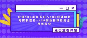 价值980小红书日入300突破限制无限私信日+100创业粉项目适合所有行业-虚拟资源库