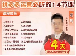 老陶电商·拼多多运营必听14节课,老陶亲授,拒绝口嗨,全后台实操演示-虚拟资源库