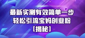 最新实测有效简单一步轻松引流宝妈创业粉【揭秘】-虚拟资源库