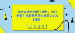 淘宝电商资源代下项目，小白无需引流复制粘贴也能日入300＋【揭秘】-虚拟资源库