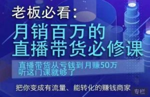 老板必看：月销百万的直播带货必修课，直播带货从亏钱到月赚50万，听这门课就够了-虚拟资源库