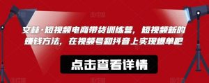 文林·短‮频视‬电商带‮训货‬练营，短视频‮的新‬赚钱方法，在视‮号频‬和抖音‮实上‬现爆单吧-虚拟资源库
