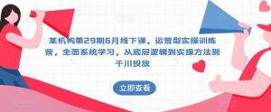 某机构第29期6月线下课,运营型实操训练营,全面系统学习,从底层逻辑到实操方法到千川投放-虚拟资源库