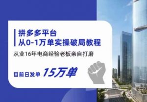 拼多多从0-1万单实操破局教程,从业16年电商经验打磨,目前日发单15万单-虚拟资源库