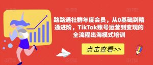 路路通社群年度会员,从0基础到精通进阶,TikTok账号运营到变现的全流程出海模式培训-虚拟资源库