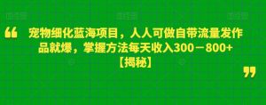 宠物细化蓝海项目,人人可做自带流量发作品就爆,掌握方法每天收入300-800+【揭秘】-虚拟资源库