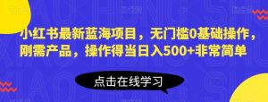 小红书最新蓝海项目,无门槛0基础操作,刚需产品,操作得当日入500+非常简单【揭秘】-虚拟资源库