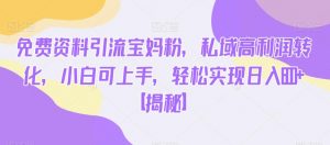 免费资料引流宝妈粉,私域高利润转化,小白可上手,轻松实现日入600+【揭秘】-虚拟资源库