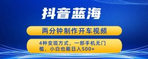 蓝海项目发布开车视频,两分钟一个作品,多种变现方式,一部手机无门槛小白也能日入500-虚拟资源库