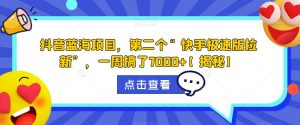 抖音蓝海项目，第二个“快手极速版拉新”，一周搞了7000+【揭秘】-虚拟资源库