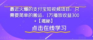 最近火爆的支付宝短视频项目，只需要简单的搬运，1万播放收益300+【揭秘】-虚拟资源库