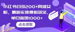 小红书日引200+同城女粉，最新实操爆粉玩法，单日变现1000+【揭秘】-虚拟资源库