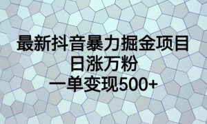 最新抖音暴力掘金项目，日涨万粉，一单变现500+【揭秘】-虚拟资源库