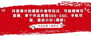 抖音爆火的最新头像号玩法,可短视频可直播,单个作品变现300-500,手机可做,适合小白【揭秘】-虚拟资源库