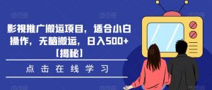 影视推广搬运项目,适合小白操作,无脑搬运,日入500+【揭秘】-虚拟资源库