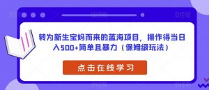 转为新生宝妈而来的蓝海项目,操作得当日入500+简单且暴力(保姆级玩法)【揭秘】-虚拟资源库