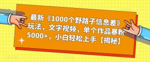 最新《1000个野路子信息差》玩法,文字视频,单个作品暴粉5000+,小白轻松上手【揭秘】-虚拟资源库