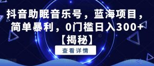 抖音助眠音乐号,蓝海项目,简单暴利,0门槛日入300+【揭秘】-虚拟资源库