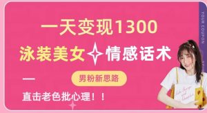一天变现1300,泳装美女+情感话术,提供素材,无脑矩阵操作【揭秘】-虚拟资源库