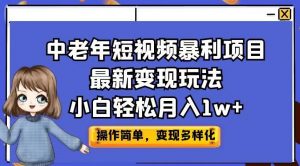 中老年短视频暴利项目最新变现玩法,小白轻松月入1w+【揭秘】-虚拟资源库