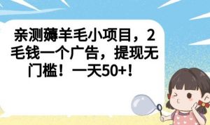 亲测薅羊毛小项目，2毛钱一个广告，提现无门槛！一天50+【揭秘】-虚拟资源库
