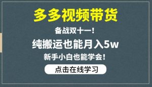 多多视频带货，备战双十一，纯搬运也能月入5w，新手小白也能学会-虚拟资源库