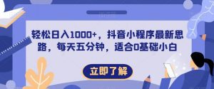轻松日入1000+,抖音小程序最新思路,每天五分钟,适合0基础小白【揭秘】-虚拟资源库